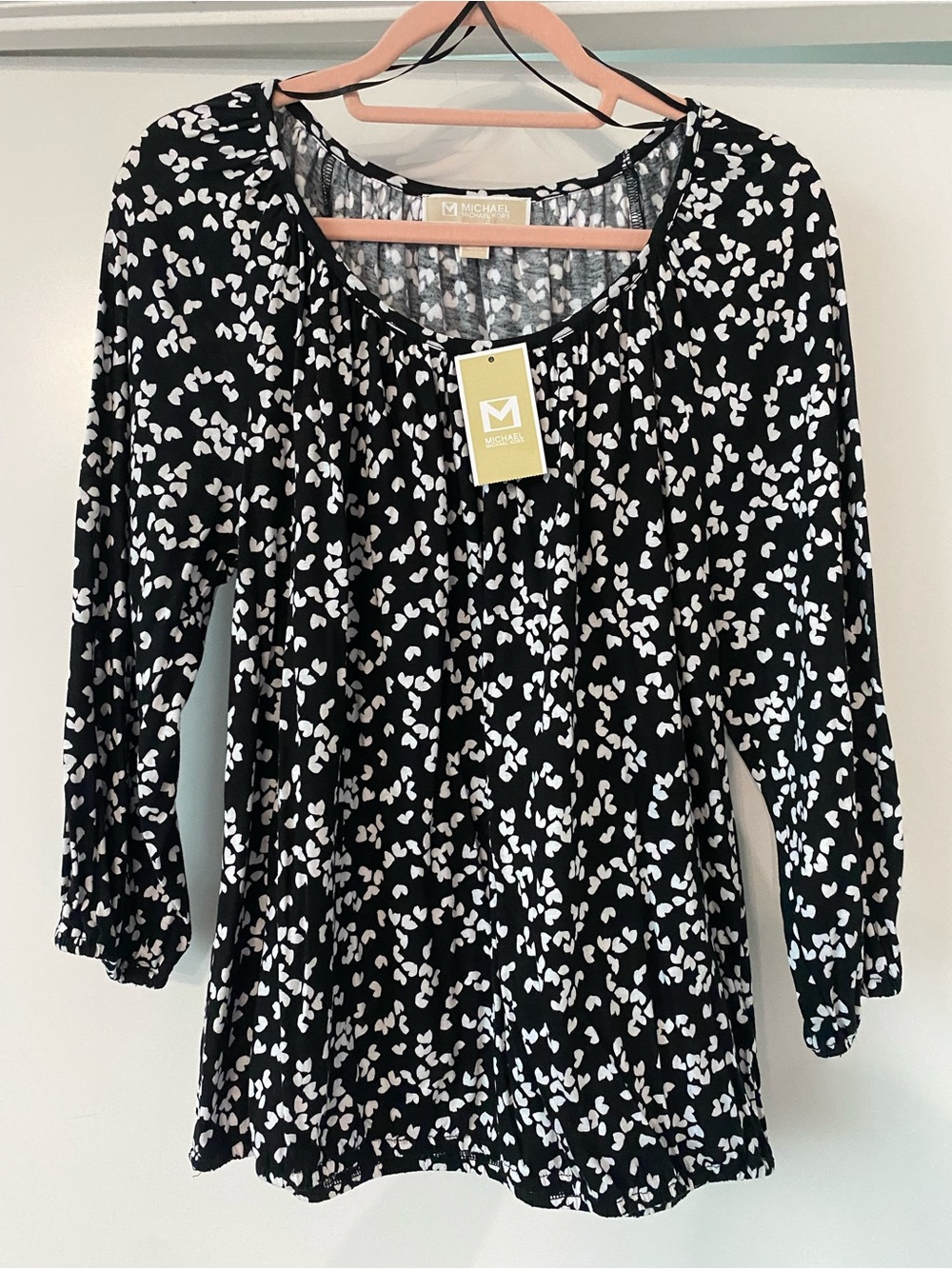 Michael Kors l Black and White Printed 3/4 Sleeve Scoop Neck Top